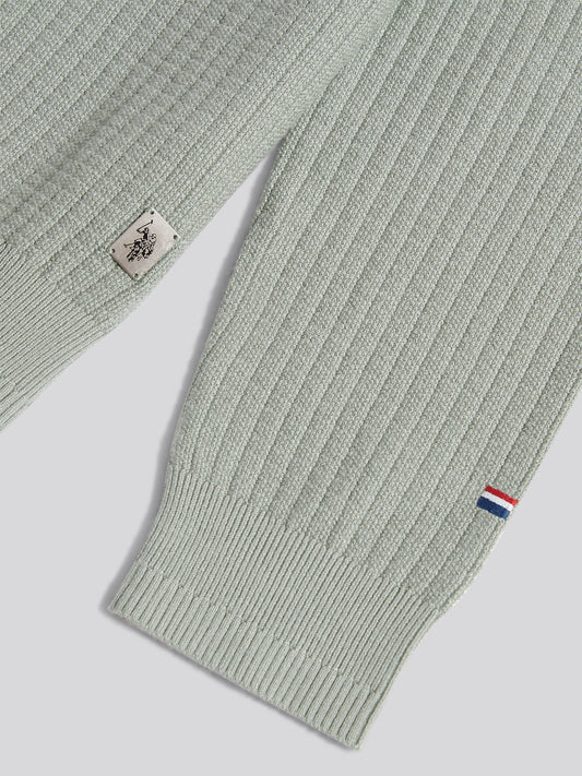 Mens Check Texture Knit Funnel in Iceberg Green