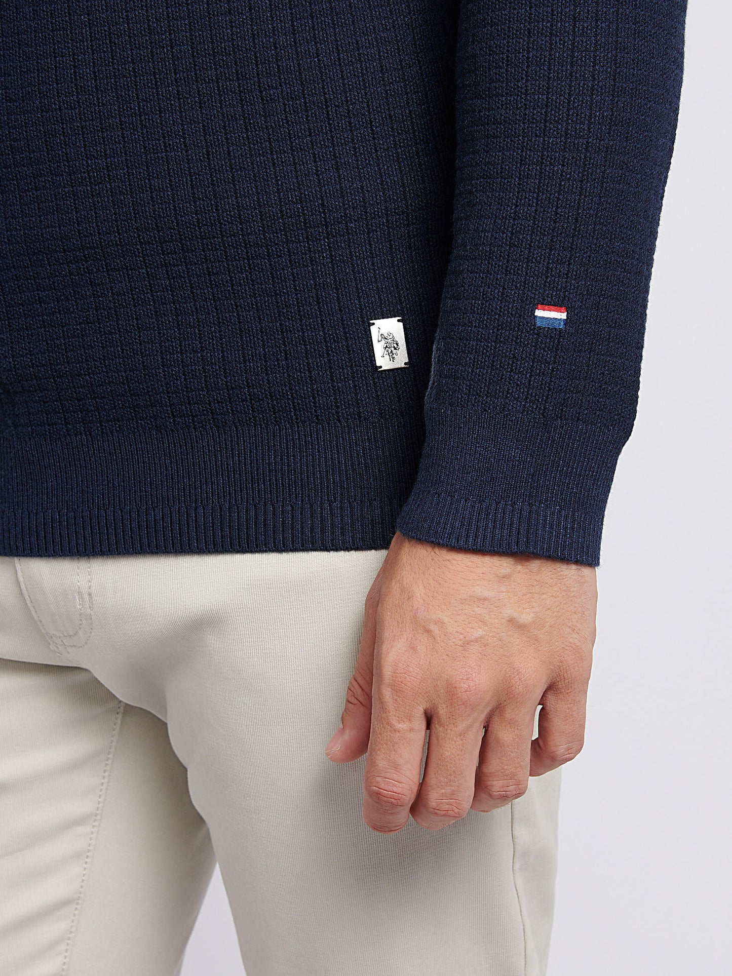 Mens Check Texture Knit Funnel in Dark Sapphire Navy