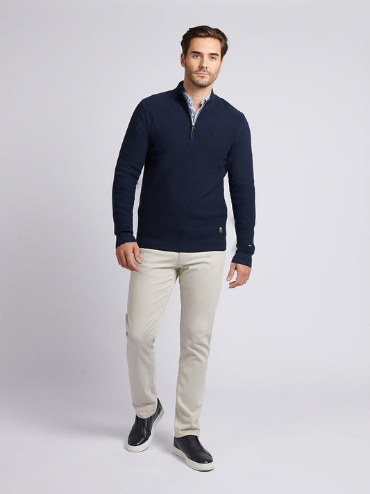 Mens Check Texture Knit Funnel in Dark Sapphire Navy