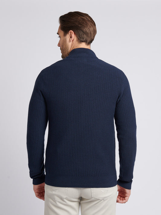 Mens Check Texture Knit Funnel in Dark Sapphire Navy