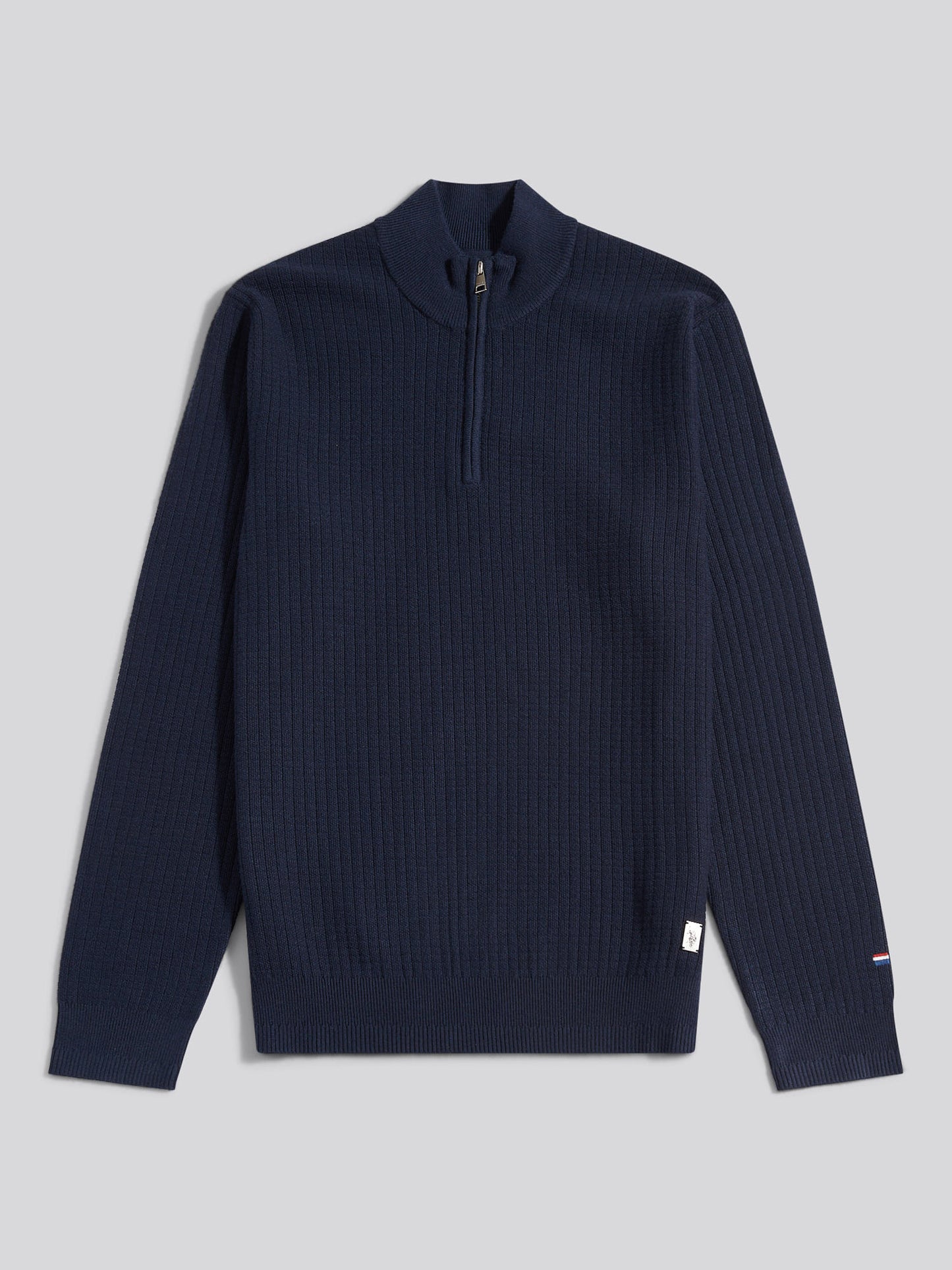 Mens Check Texture Knit Funnel in Dark Sapphire Navy