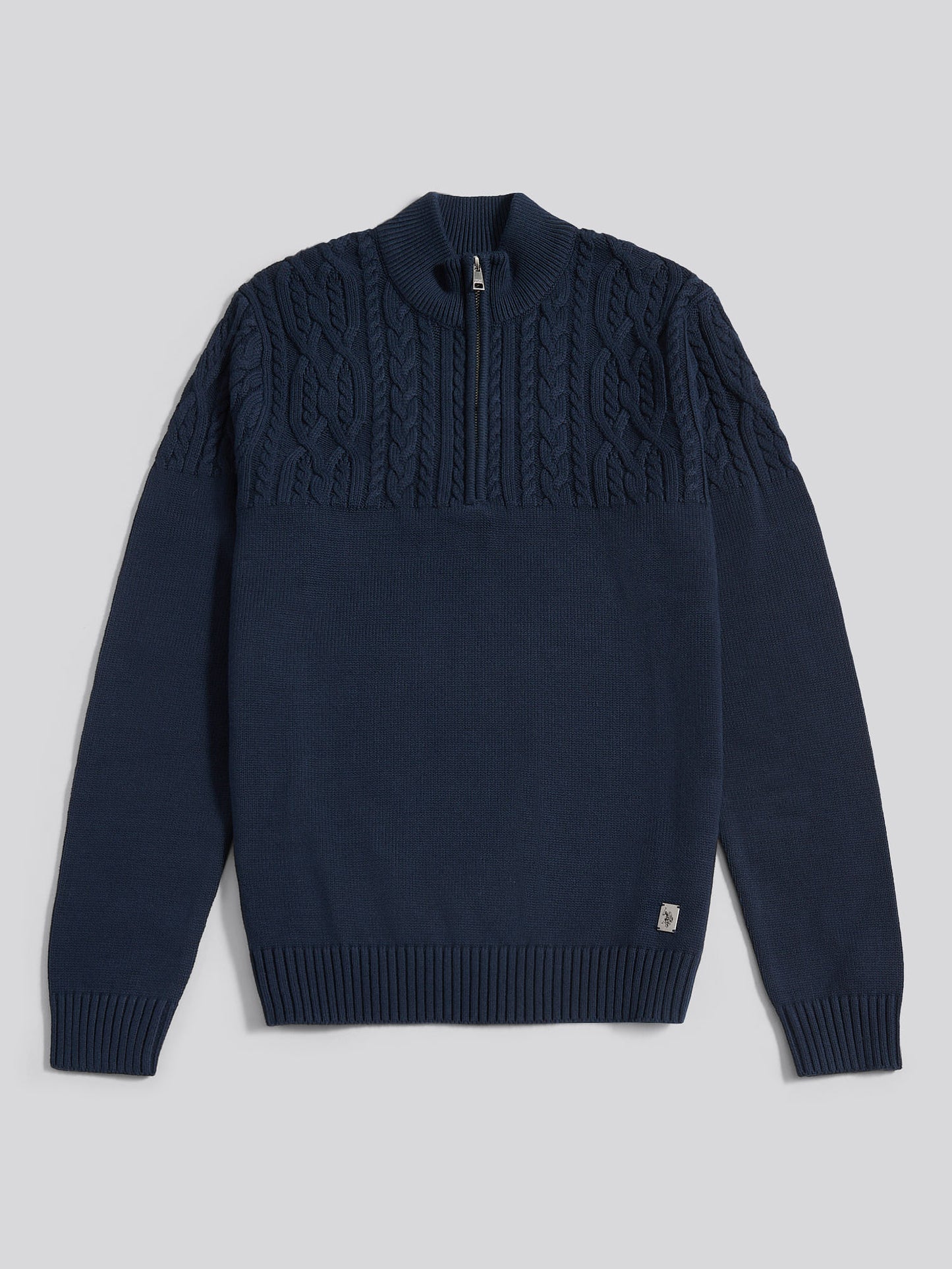 Mens Aran Mix Knit Funnel in Dark Sapphire Navy