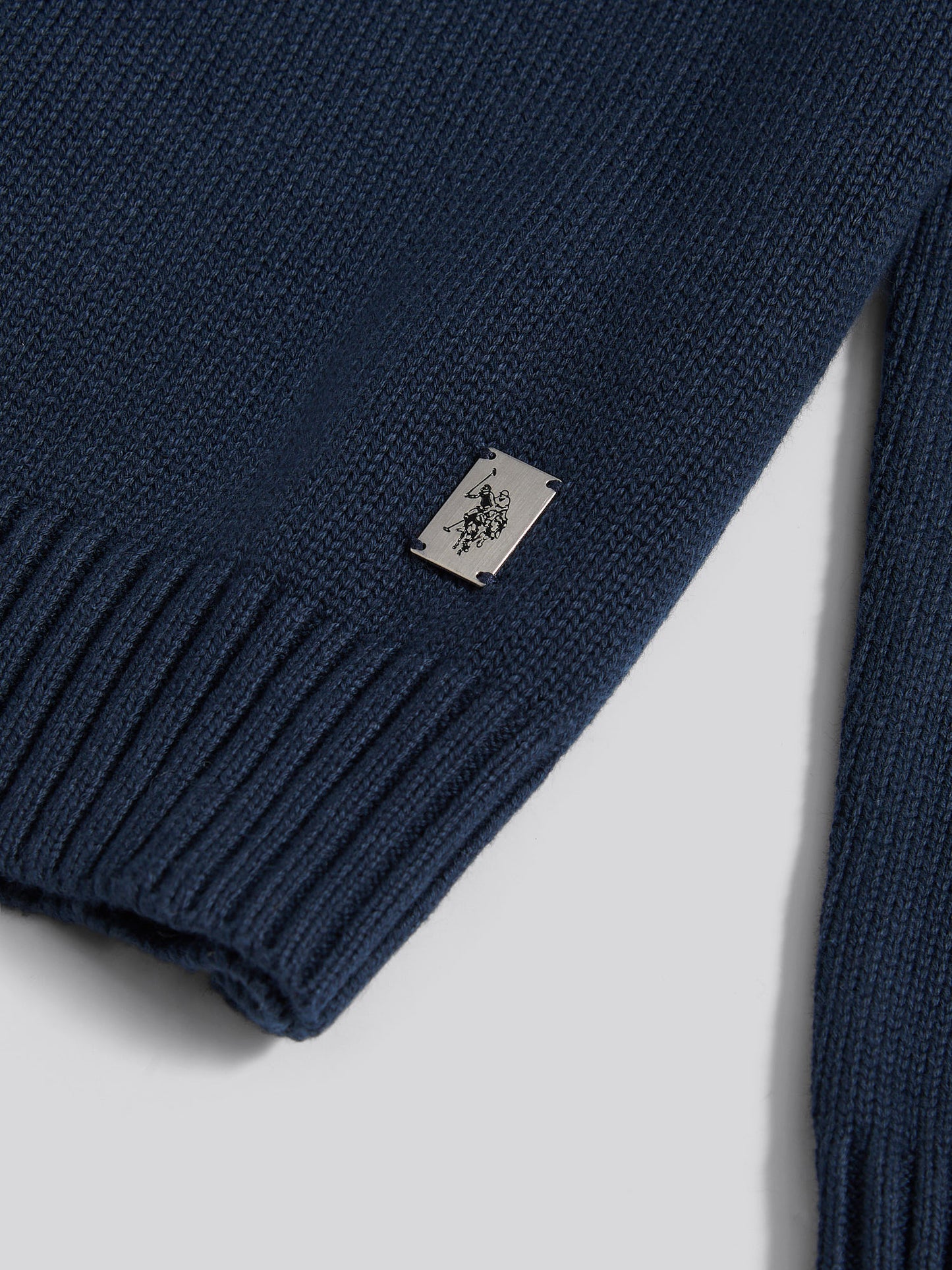 Mens Aran Mix Knit Funnel in Dark Sapphire Navy