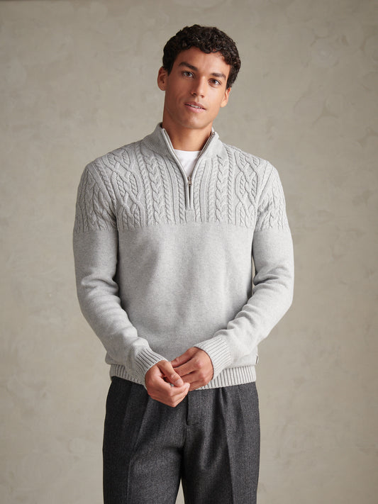 Mens Aran Mix Knit Funnel Mid Grey Marl