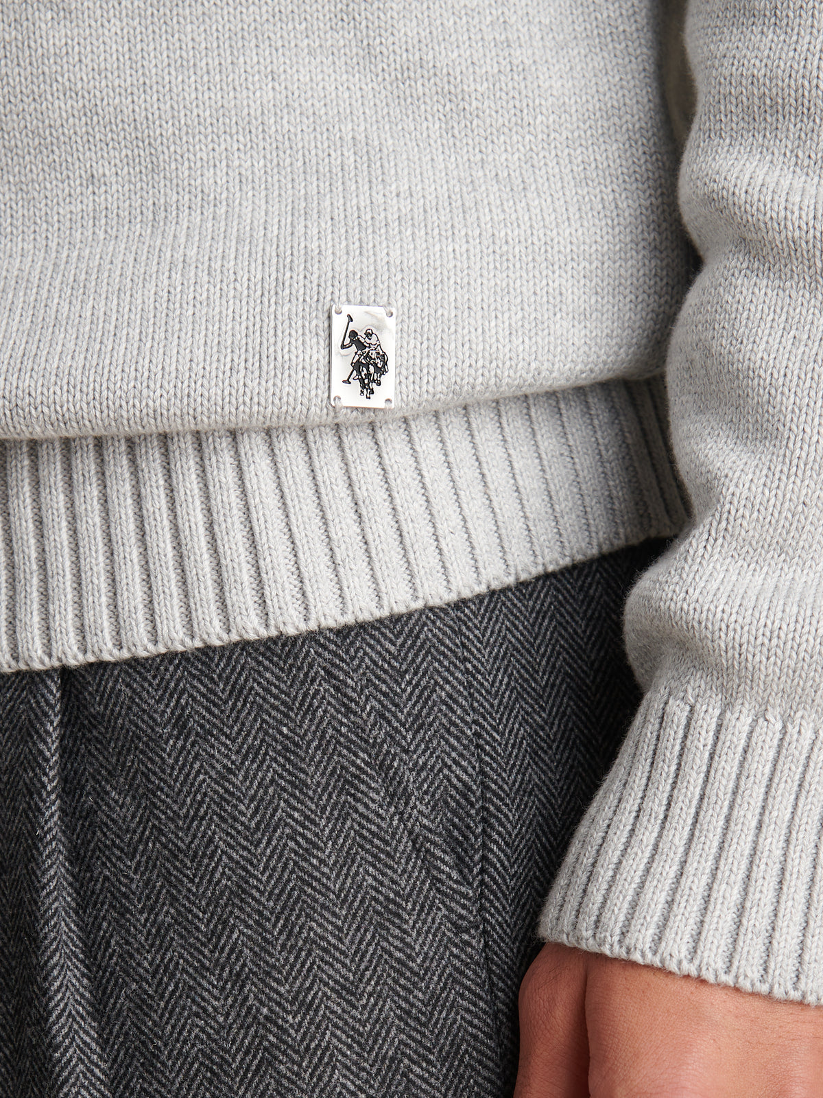 Mens Aran Mix Knit Funnel Mid Grey Marl