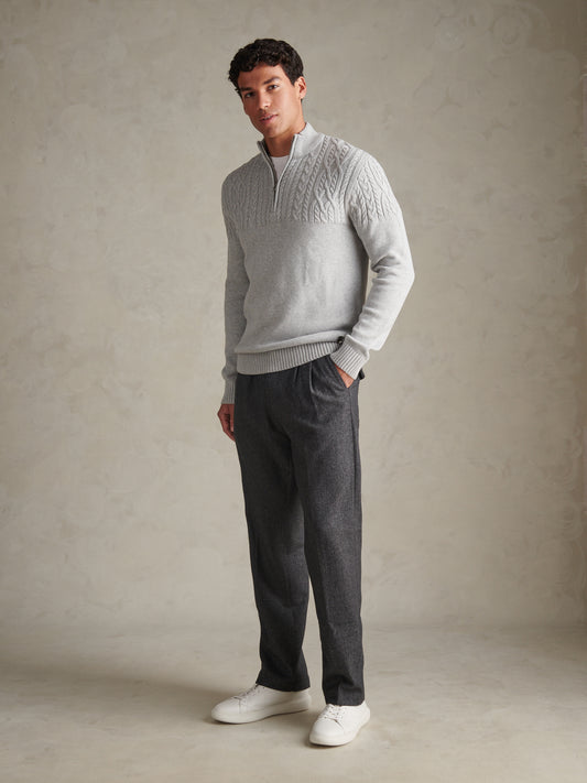 Mens Aran Mix Knit Funnel Mid Grey Marl