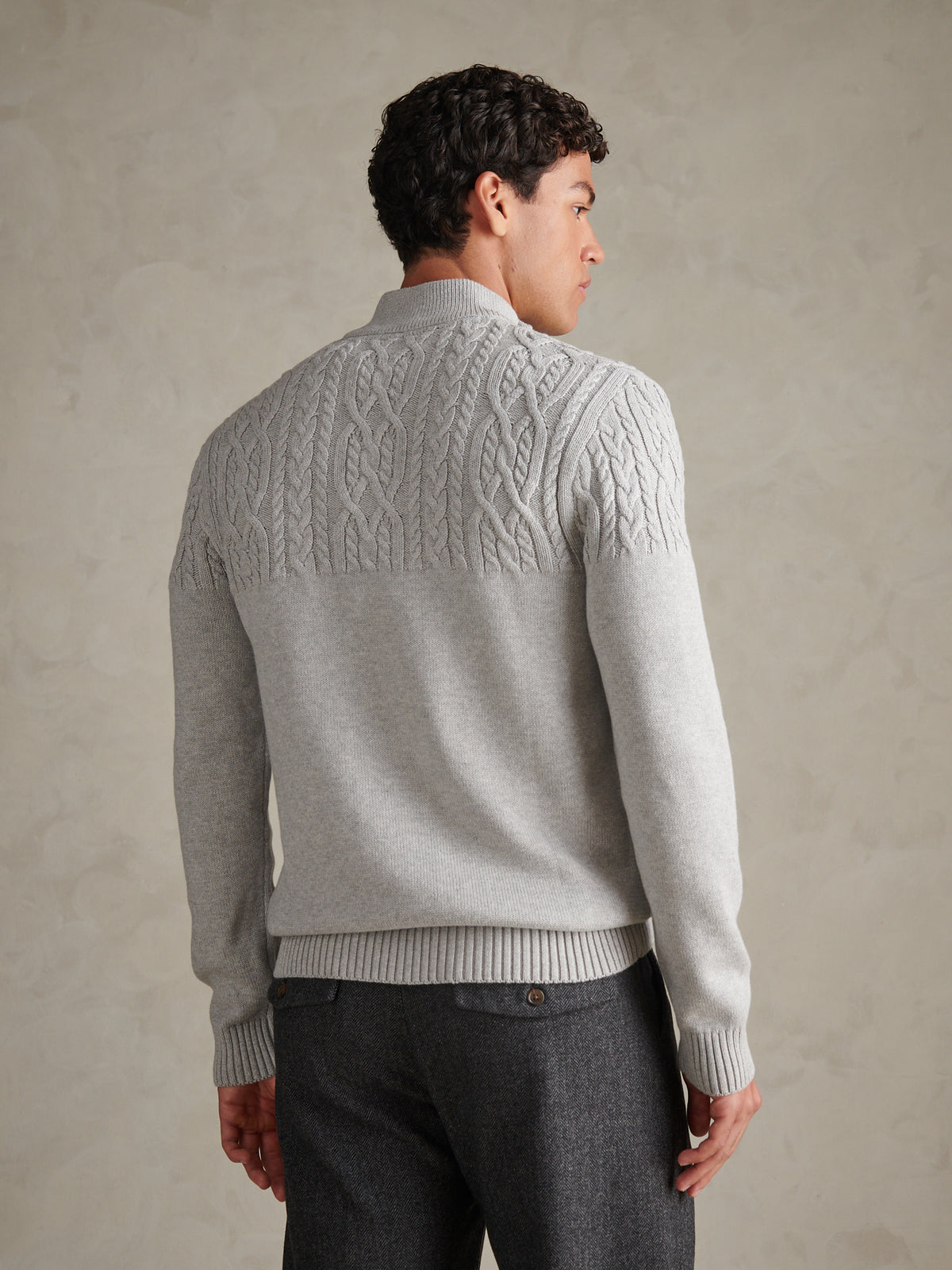 Mens Aran Mix Knit Funnel Mid Grey Marl