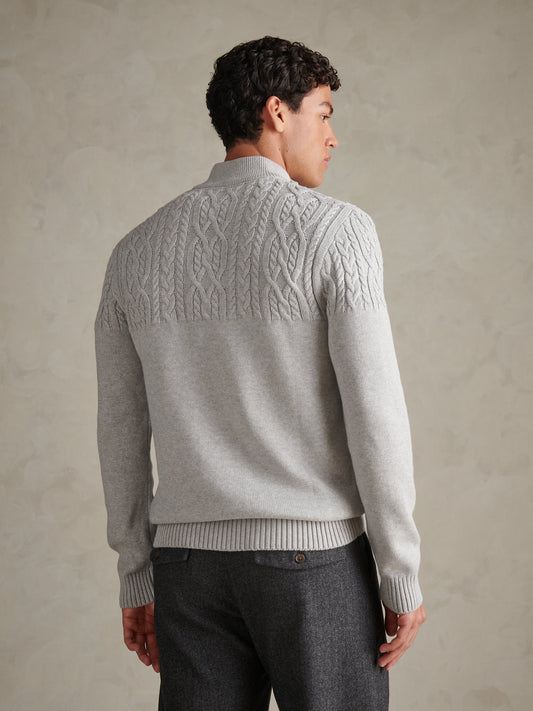 Mens Aran Mix Knit Funnel Mid Grey Marl