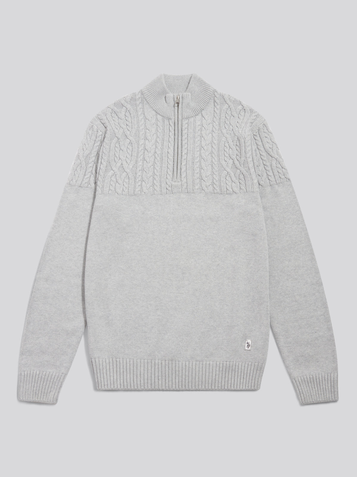 Mens Aran Mix Knit Funnel Mid Grey Marl