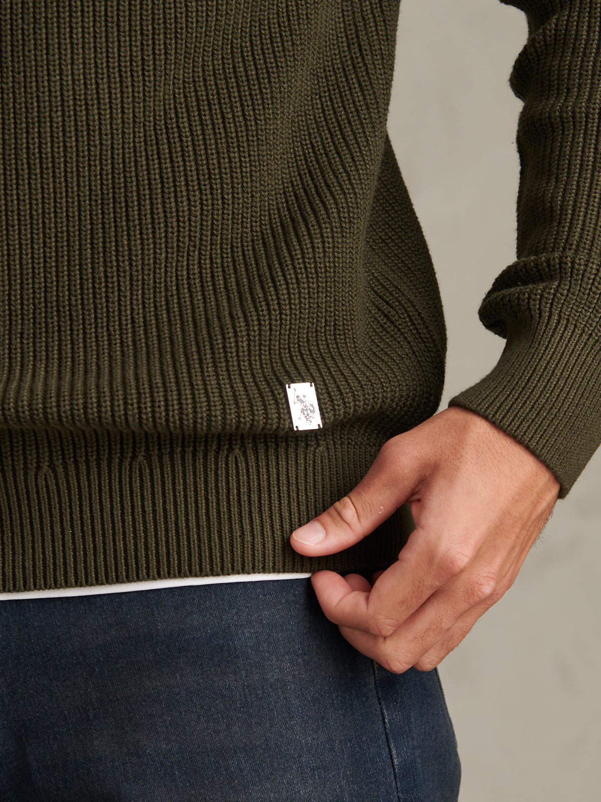 Mens Half Cardigan Stitch Knit Funnel Forest Night