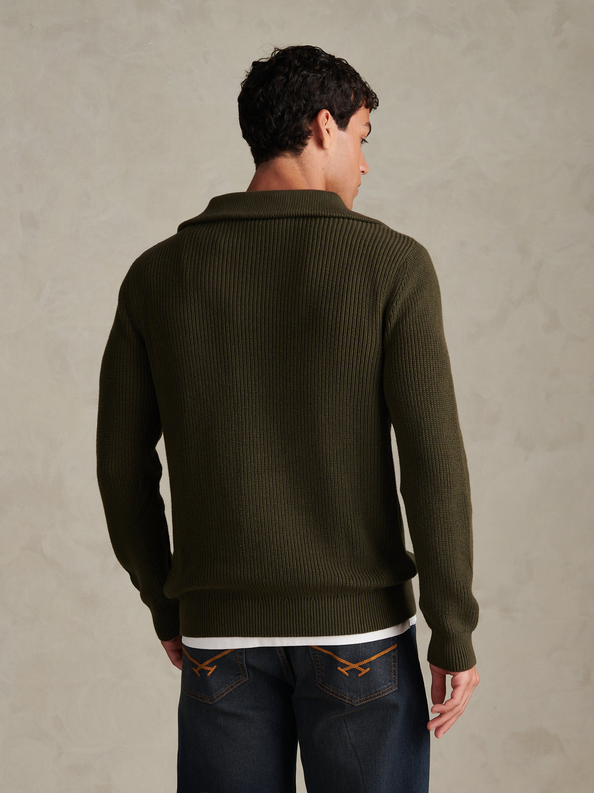 Mens Half Cardigan Stitch Knit Funnel Forest Night