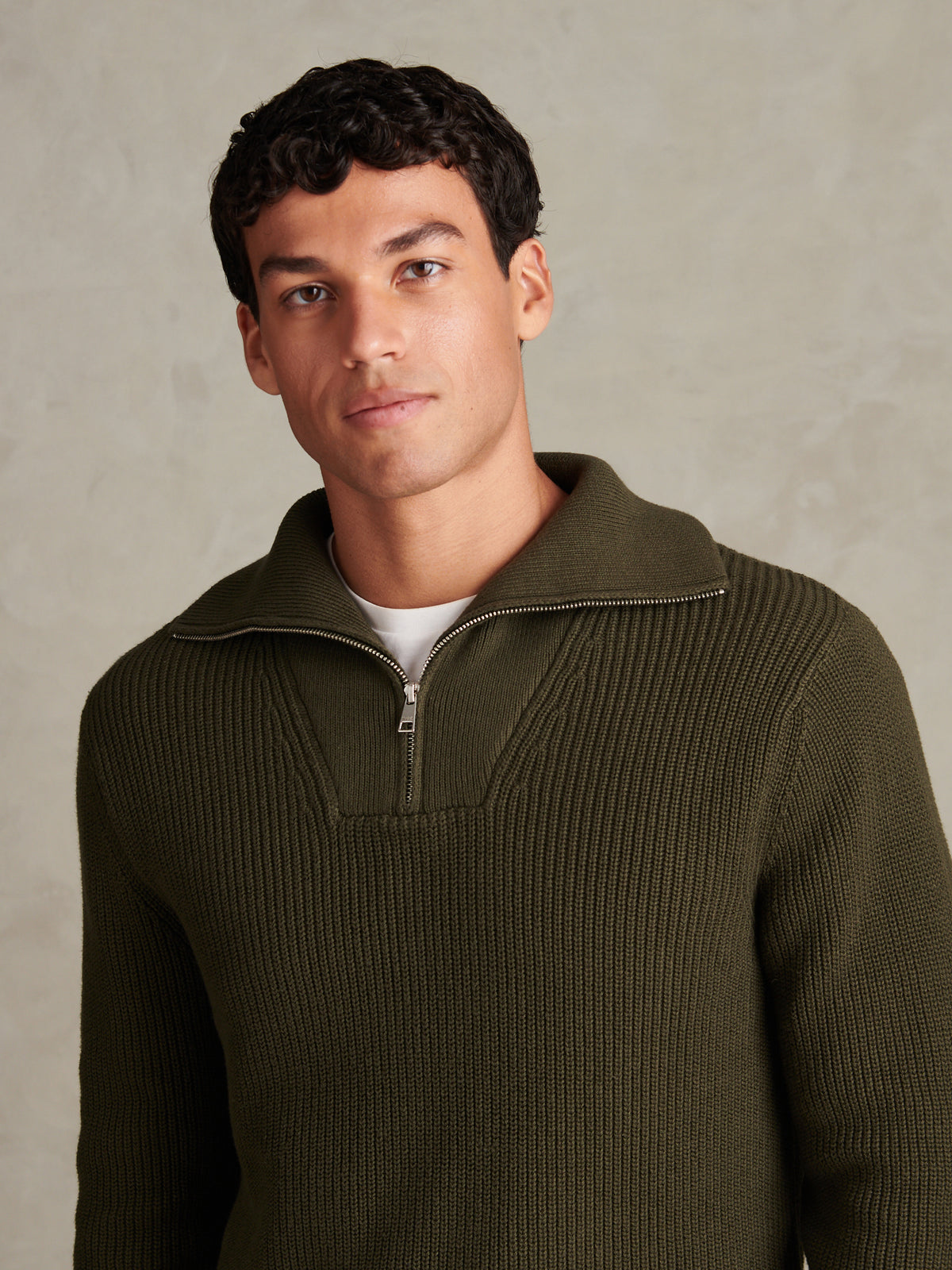 Mens Half Cardigan Stitch Knit Funnel Forest Night