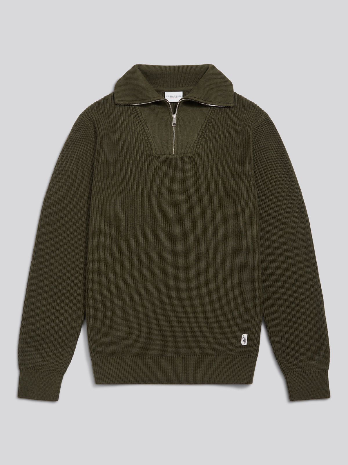 Mens Half Cardigan Stitch Knit Funnel Forest Night