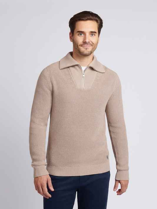 Mens Half Cardigan Stitch Knit Funnel in Atmosphere