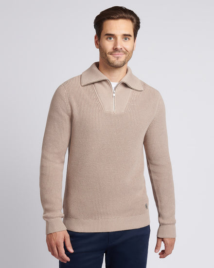 Mens Half Cardigan Stitch Knit Funnel in Atmosphere