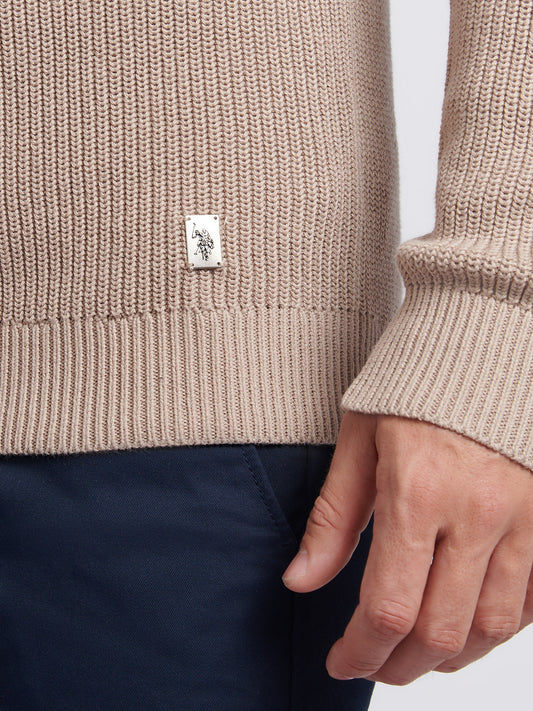 Mens Half Cardigan Stitch Knit Funnel in Atmosphere