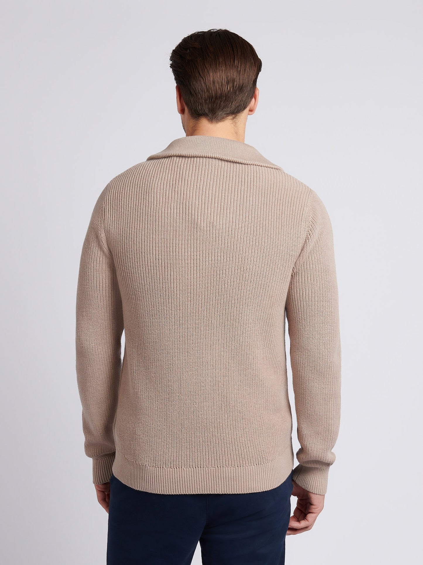 Mens Half Cardigan Stitch Knit Funnel in Atmosphere