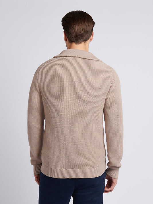 Mens Half Cardigan Stitch Knit Funnel in Atmosphere