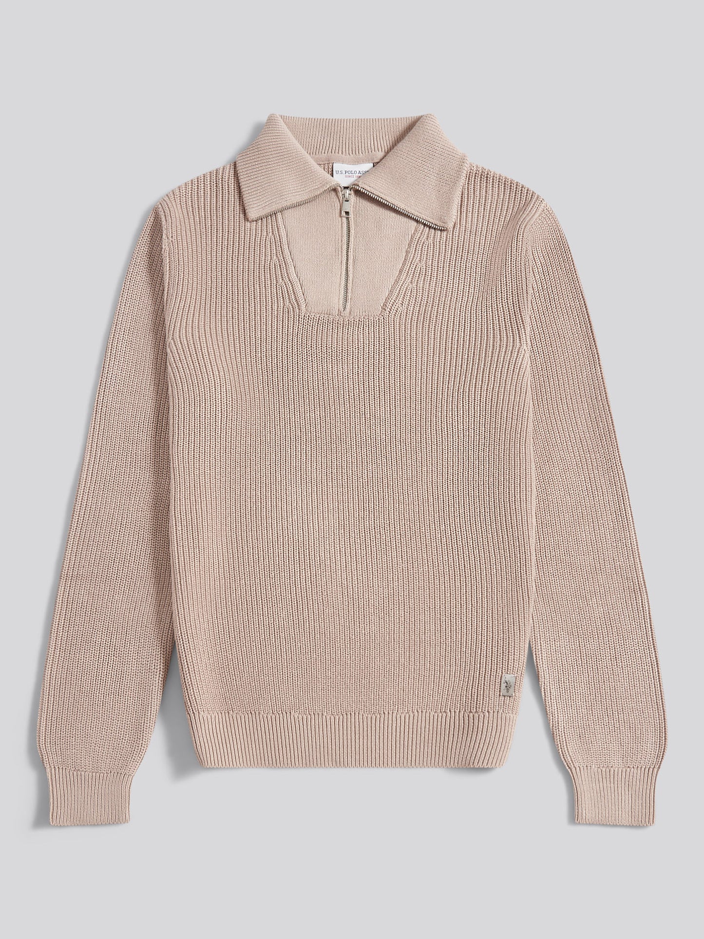 Mens Half Cardigan Stitch Knit Funnel in Atmosphere