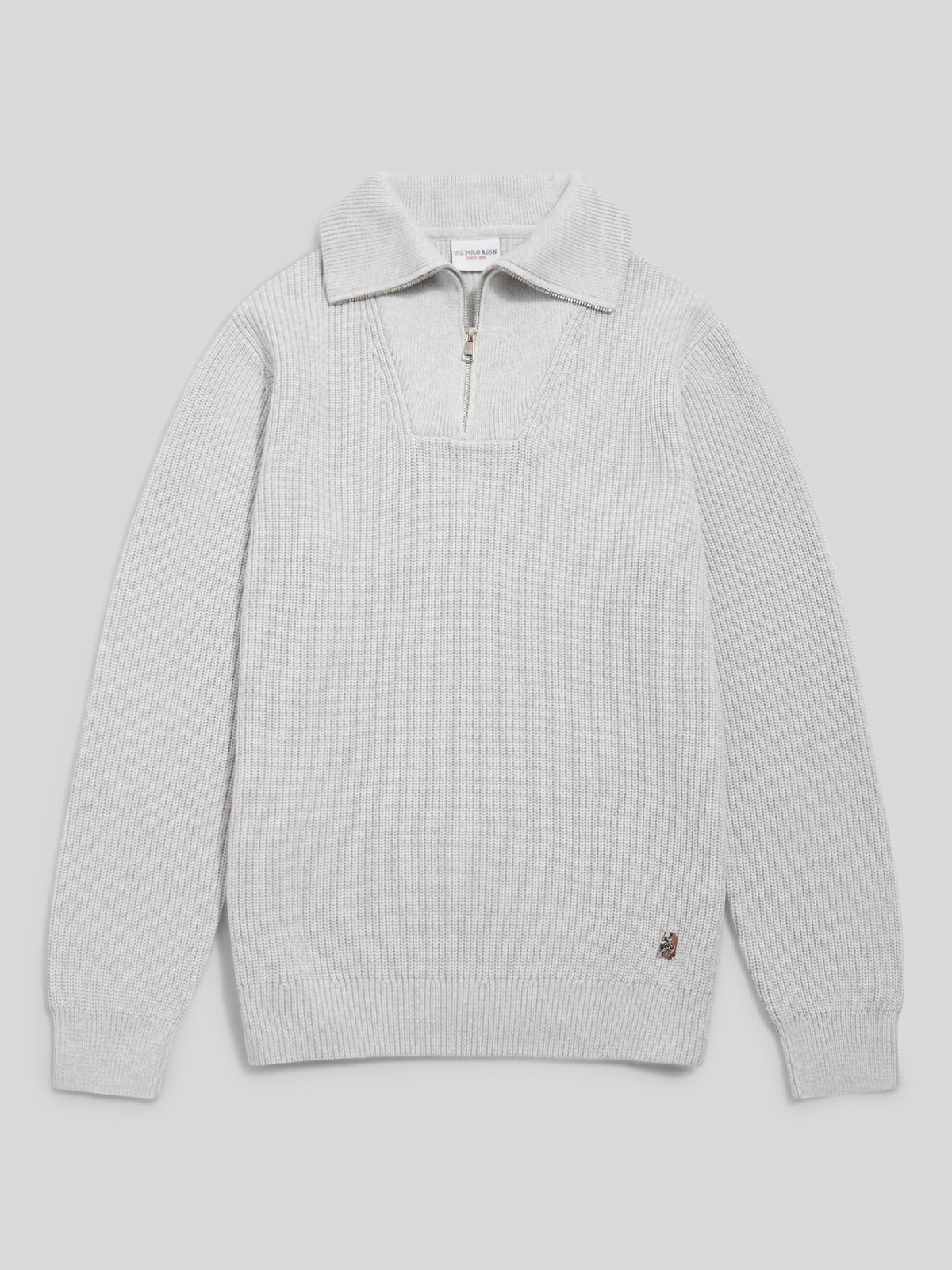 Mens Half Cardigan Stitch Knit Funnel Light Grey Marl