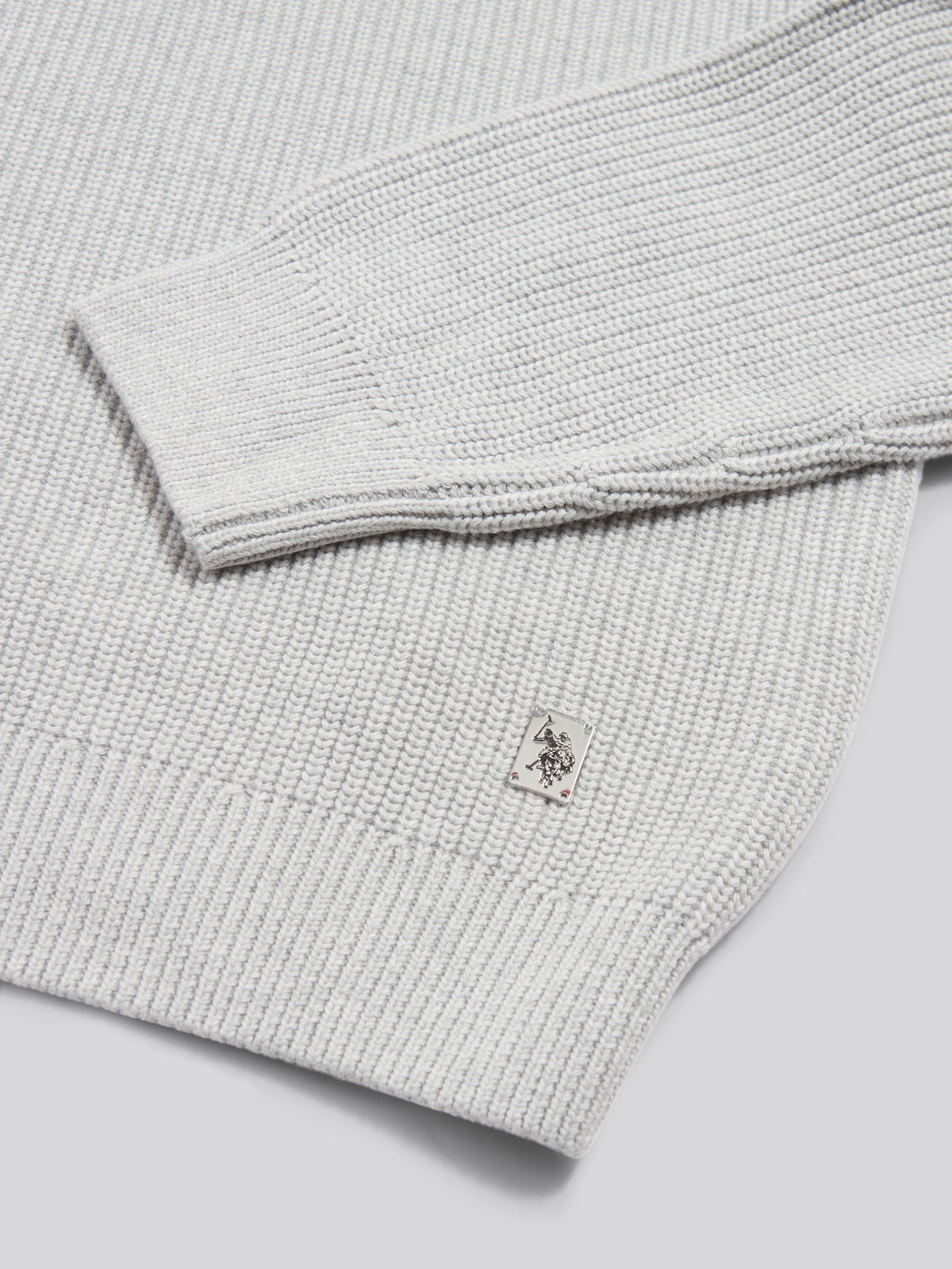 Mens Half Cardigan Stitch Knit Funnel Light Grey Marl