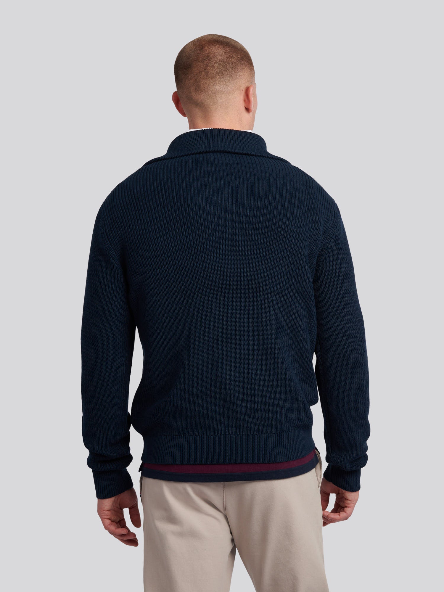 Mens Half Cardigan Stitch Knit Funnel in Dark Sapphire Navy – U.S.