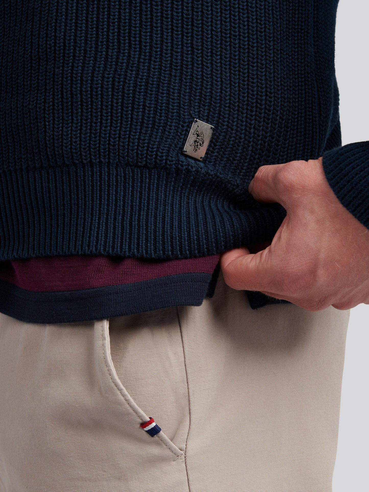 Mens Half Cardigan Stitch Knit Funnel in Dark Sapphire Navy