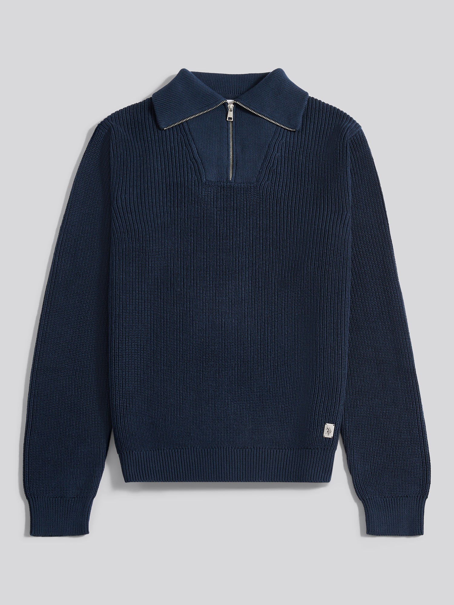 Mens Half Cardigan Stitch Knit Funnel in Dark Sapphire Navy – U.S.