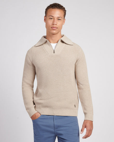 Mens Half Cardigan Stitch Knit Funnel in Atmosphere Marl