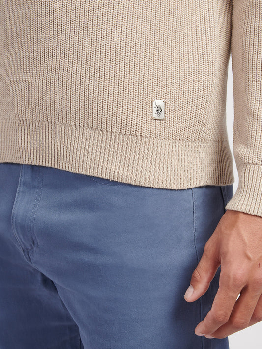 Mens Half Cardigan Stitch Knit Funnel in Atmosphere Marl