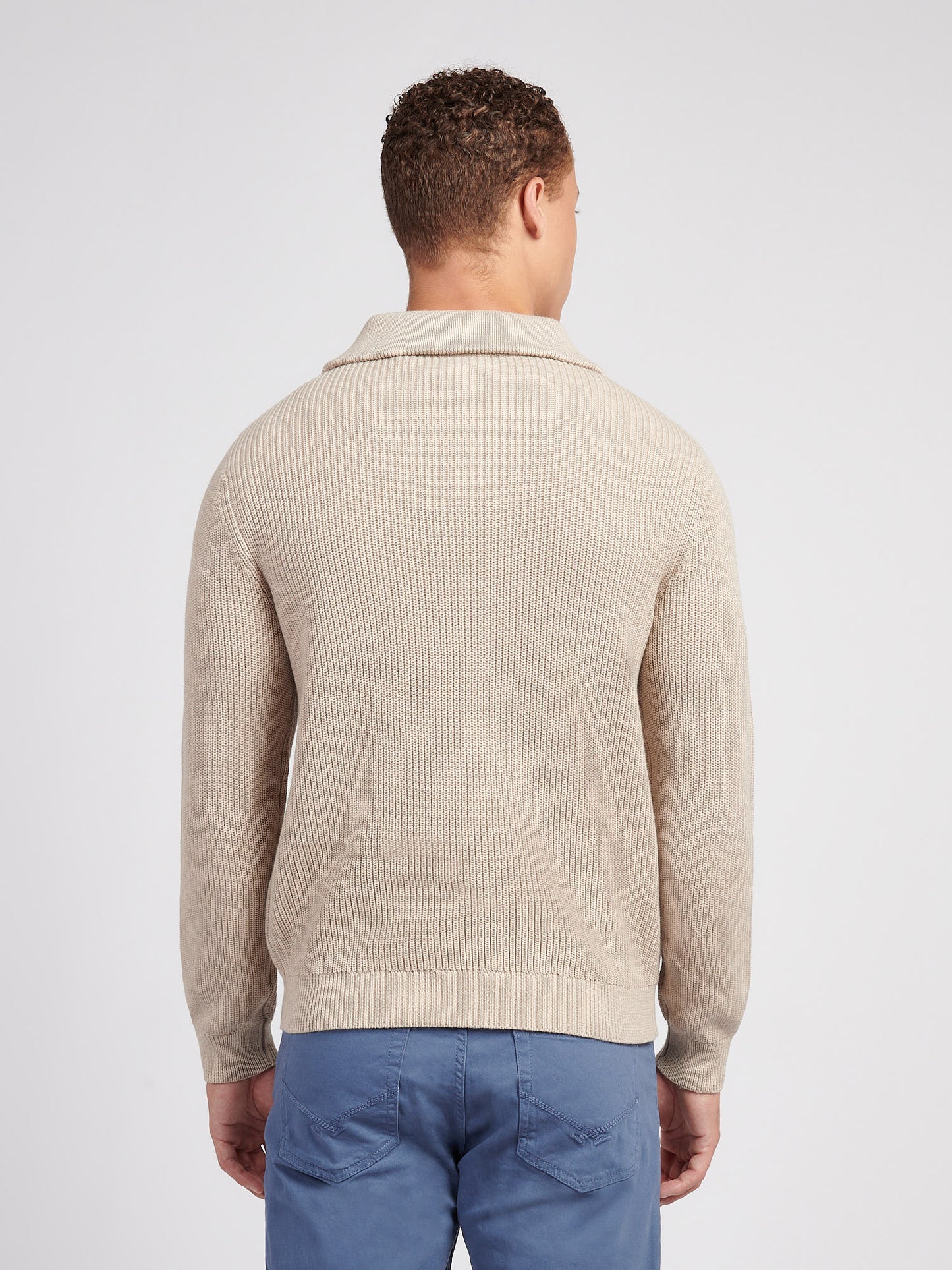 Mens Half Cardigan Stitch Knit Funnel in Atmosphere Marl