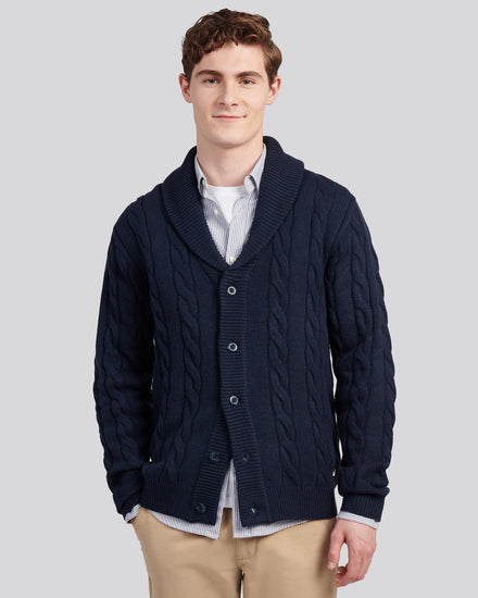 Mens Half Cardigan Stitch Knit Cardigan in Dark Sapphire Navy