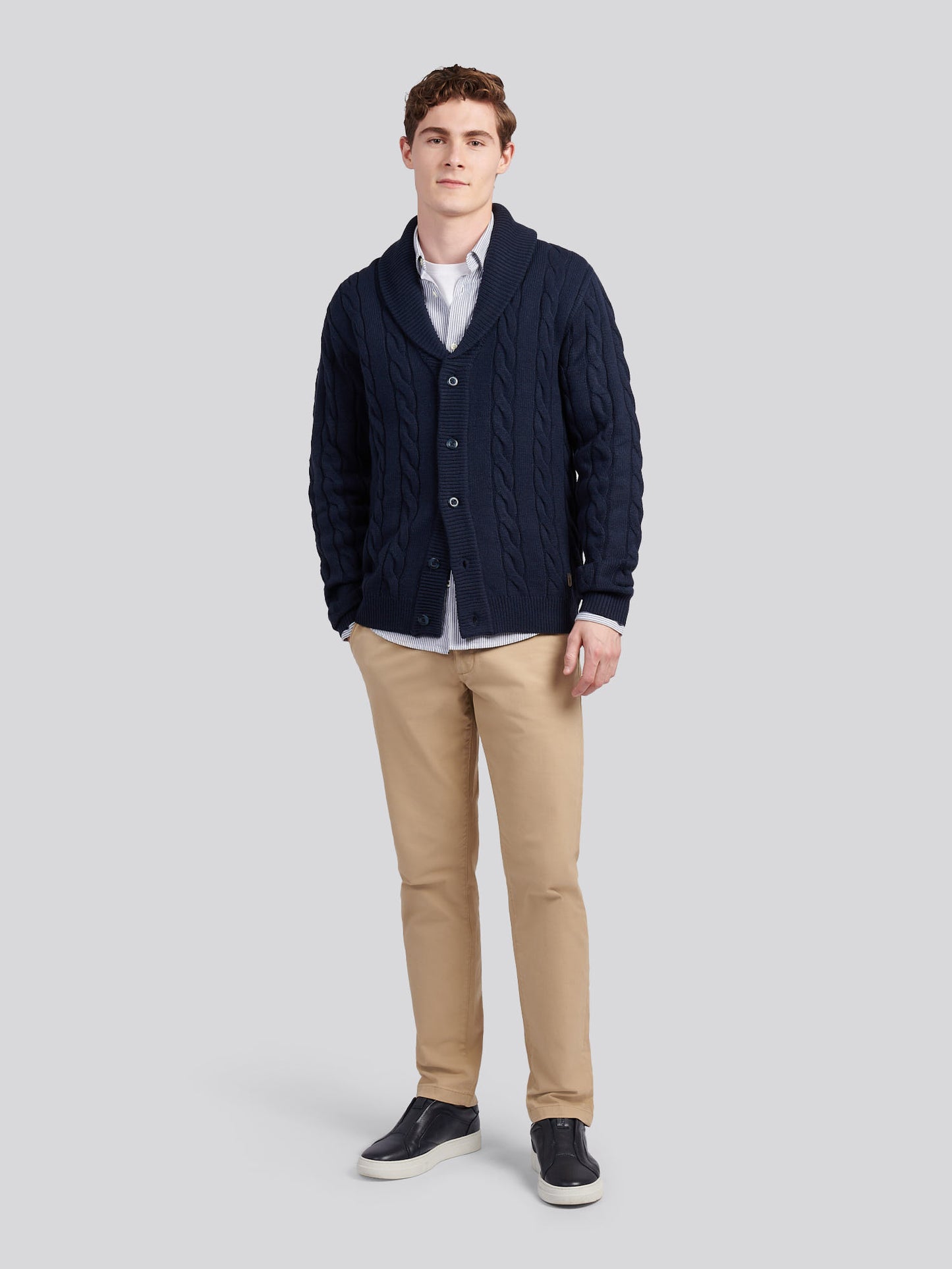 Mens Half Cardigan Stitch Knit Cardigan in Dark Sapphire Navy