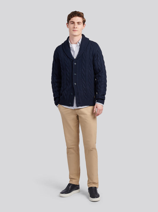 Mens Half Cardigan Stitch Knit Cardigan in Dark Sapphire Navy