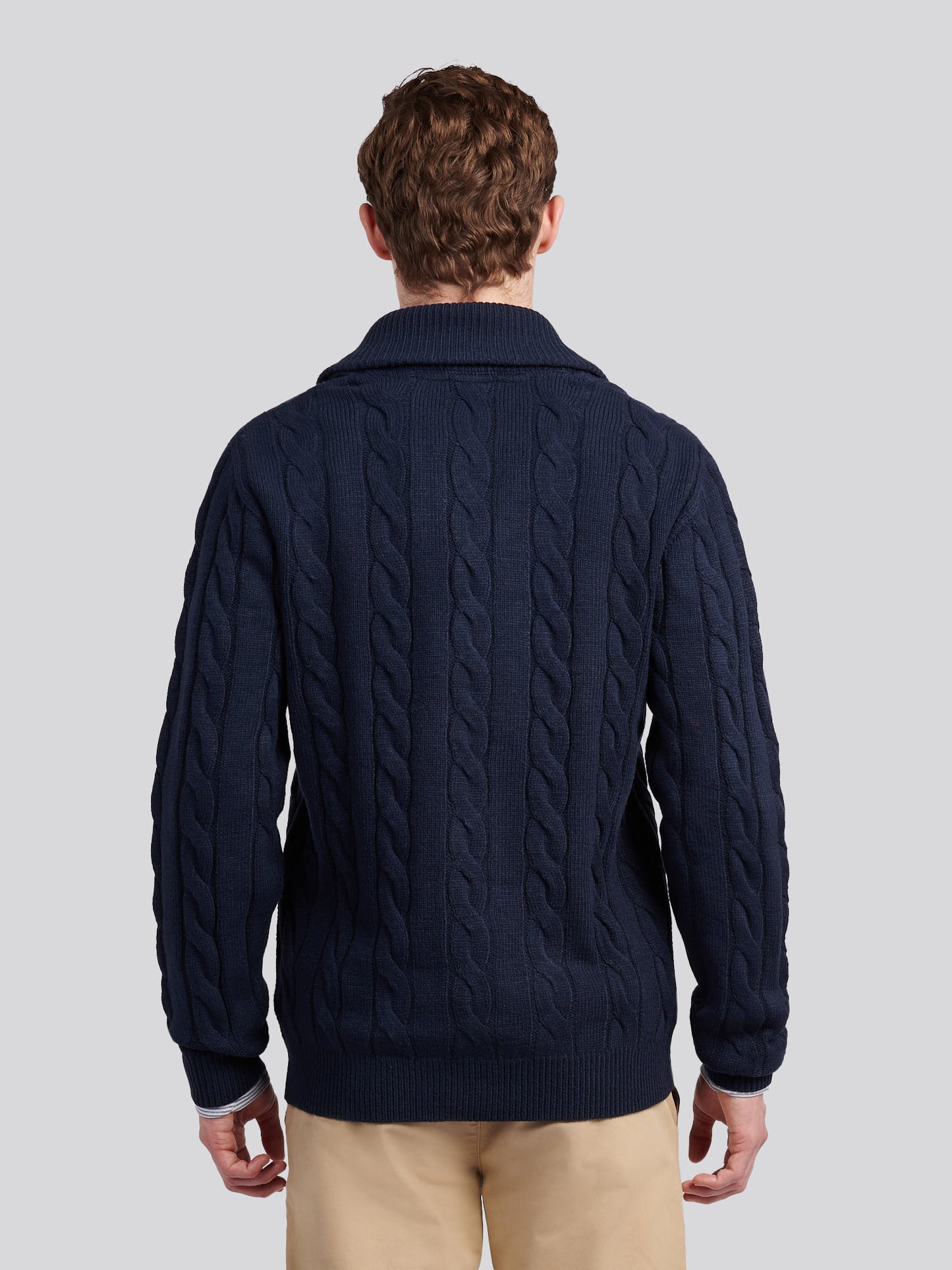 Mens Half Cardigan Stitch Knit Cardigan in Dark Sapphire Navy