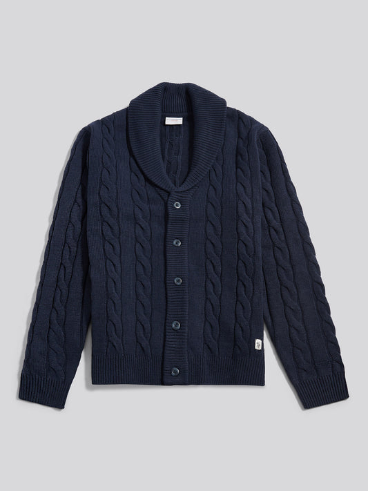 Mens Half Cardigan Stitch Knit Cardigan in Dark Sapphire Navy