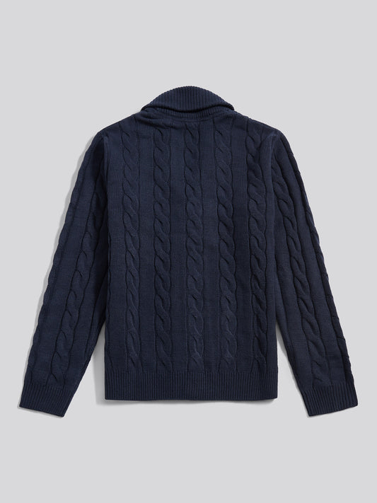 Mens Half Cardigan Stitch Knit Cardigan in Dark Sapphire Navy