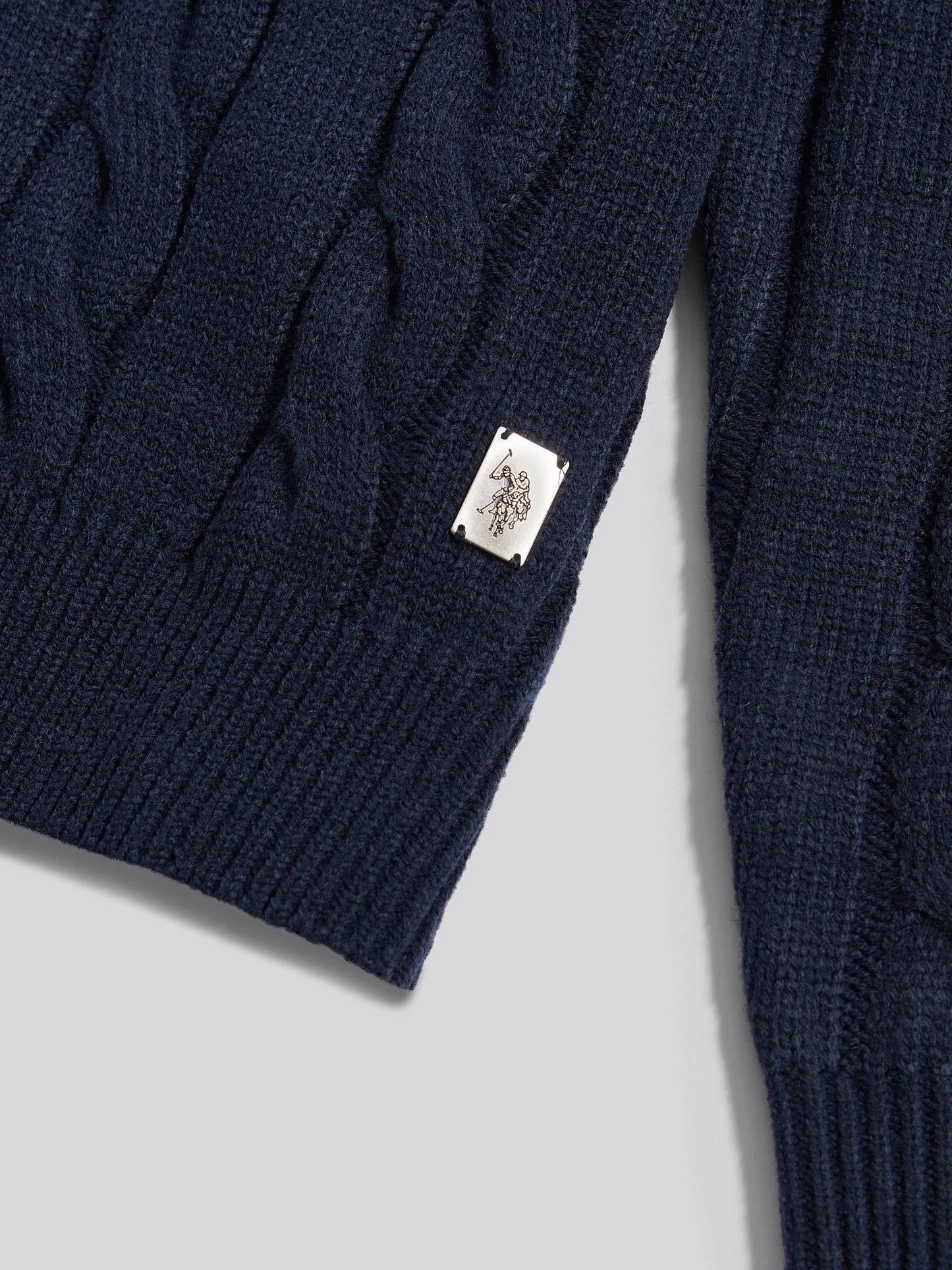 Mens Half Cardigan Stitch Knit Cardigan in Dark Sapphire Navy