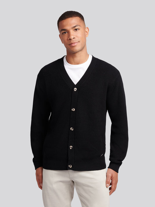 Mens Stitch Knit Cardigan in Black