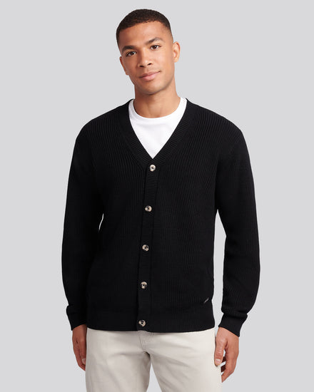 Mens Stitch Knit Cardigan in Black