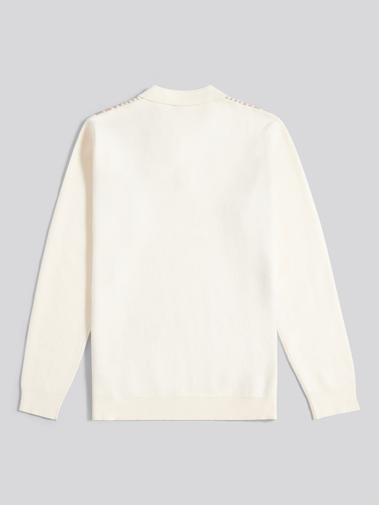 Mens Vertical Stripe Knit Long Sleeve Polo Shirt in Whisper White