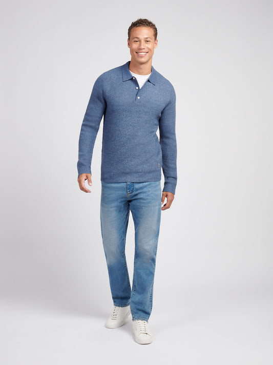 Mens Brushed Knit Long Sleeve Polo Shirt in Vintage Indigo
