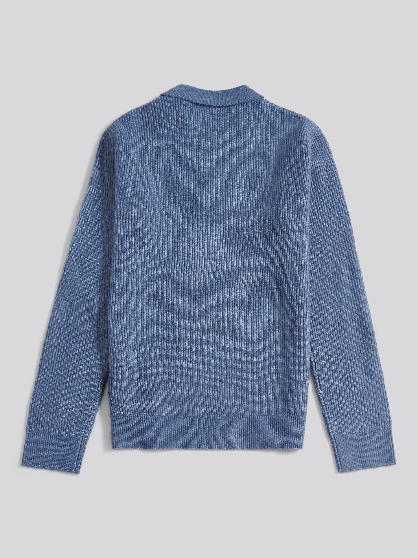 Mens Brushed Knit Long Sleeve Polo Shirt in Vintage Indigo