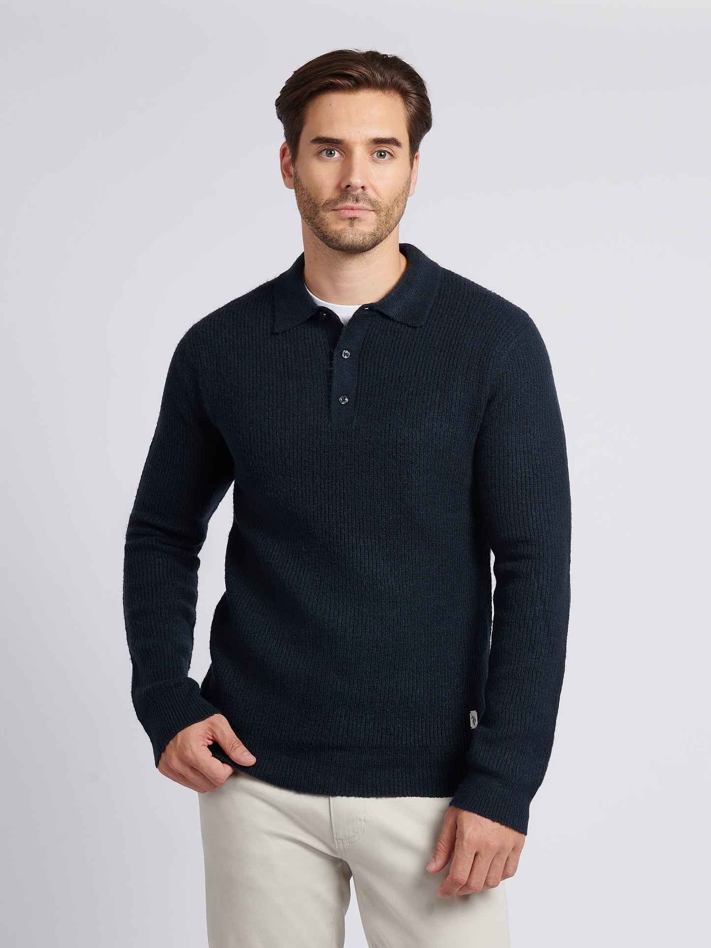 Knit Polo Navy Blue Men's Long Sleeve Polo Shirt Buy Joules