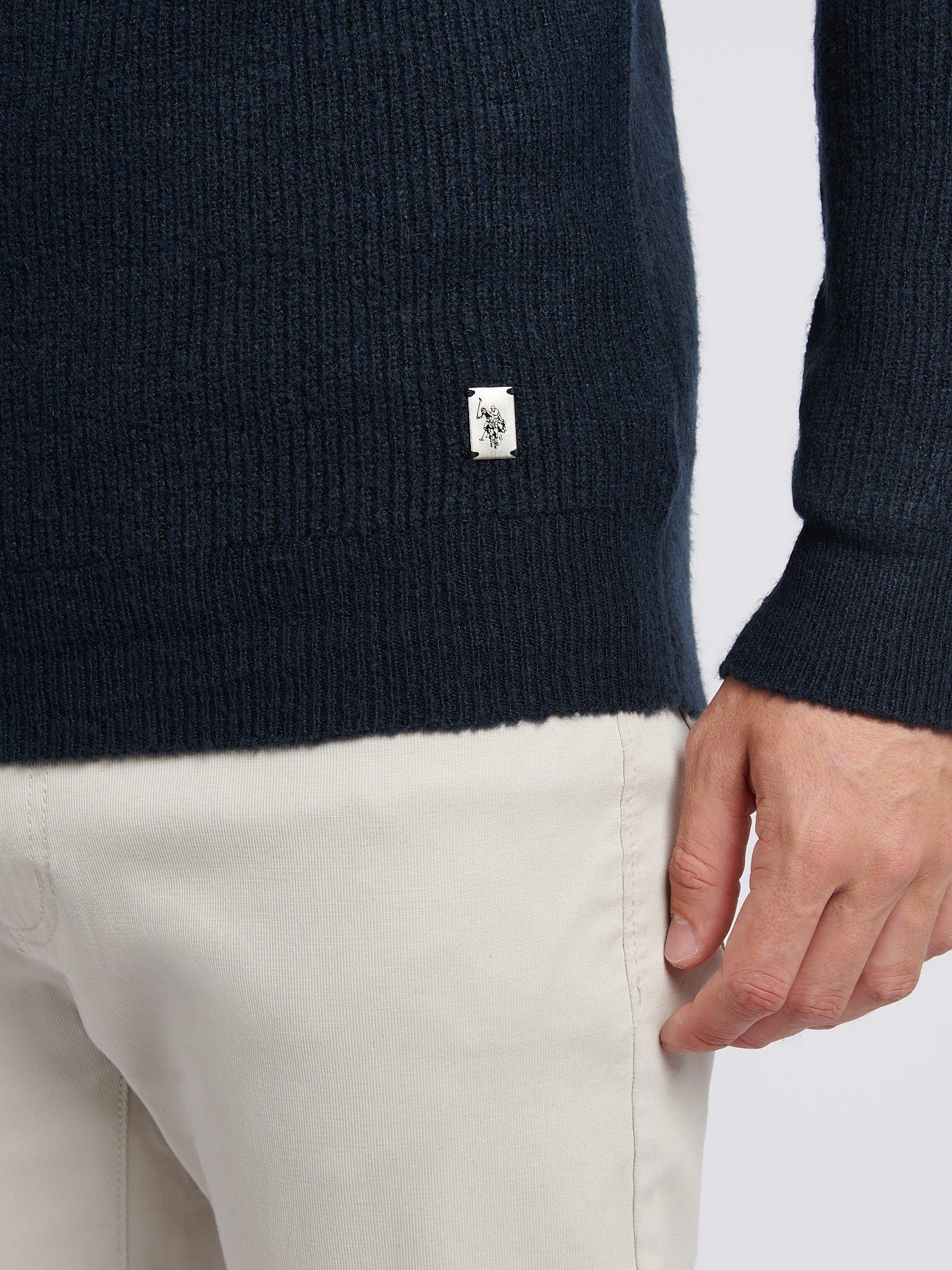 Mens Brushed Knit Long Sleeve Polo Shirt in Dark Sapphire Navy