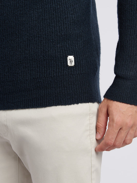 Mens Brushed Knit Long Sleeve Polo Shirt in Dark Sapphire Navy