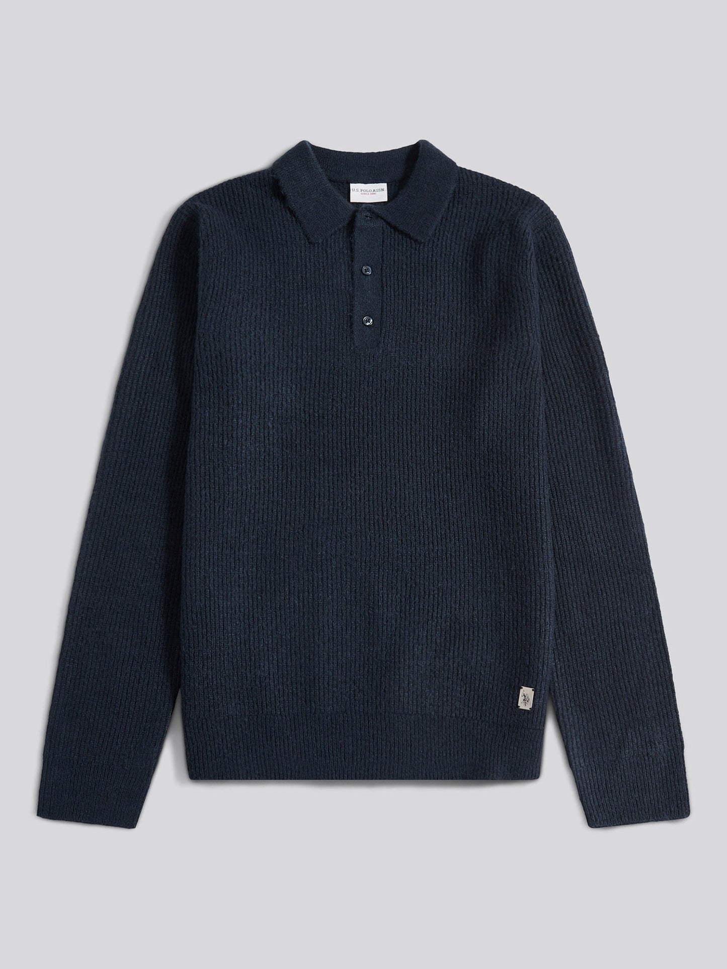 Mens Brushed Knit Long Sleeve Polo Shirt in Dark Sapphire Navy