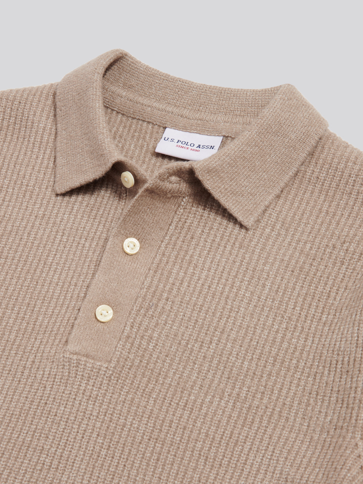 Mens Brushed Knit Long Sleeve Polo Shirt Cinder Marl