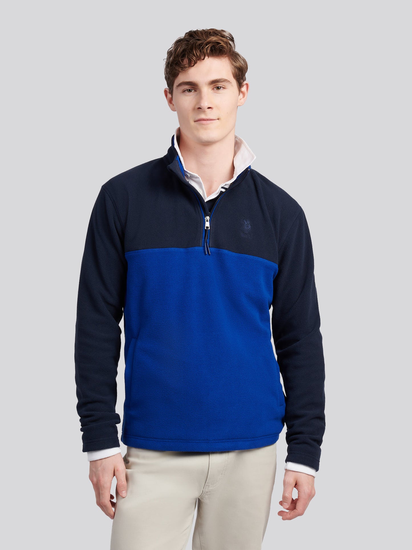 Mens Colour Block Micro Fleece Funnel in Dark Sapphire Navy