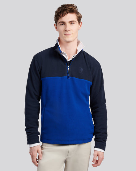 Mens Colour Block Micro Fleece Funnel in Dark Sapphire Navy